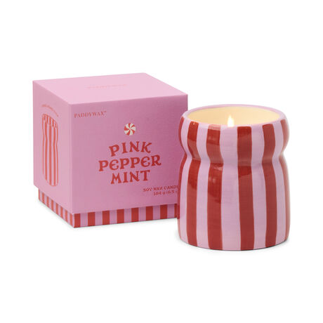 CABANA SERAMİK KUTULU MUM KIRMIZI ÇİZGİLİ-PINK PEPPERMINT 184 gr. - CABANA RED/PINK STRIPED CERAMIC CANDLE - PINK PEPPERMINT - 1